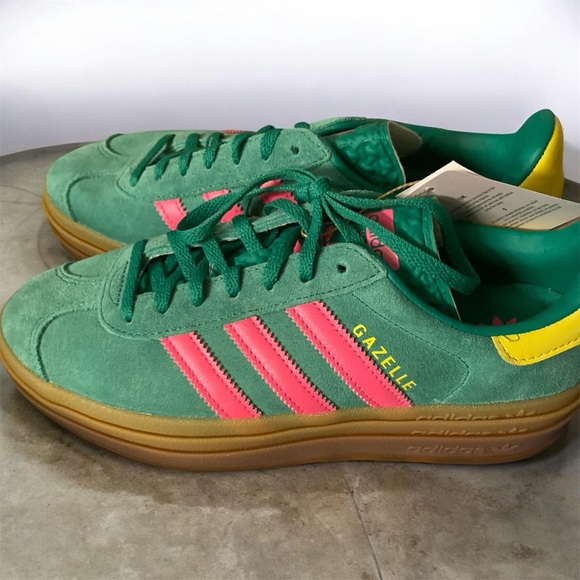adidas Gazelle Bold W Suede Sneakers - Green with Pink & Yellow Accents - Picture 4 of 4